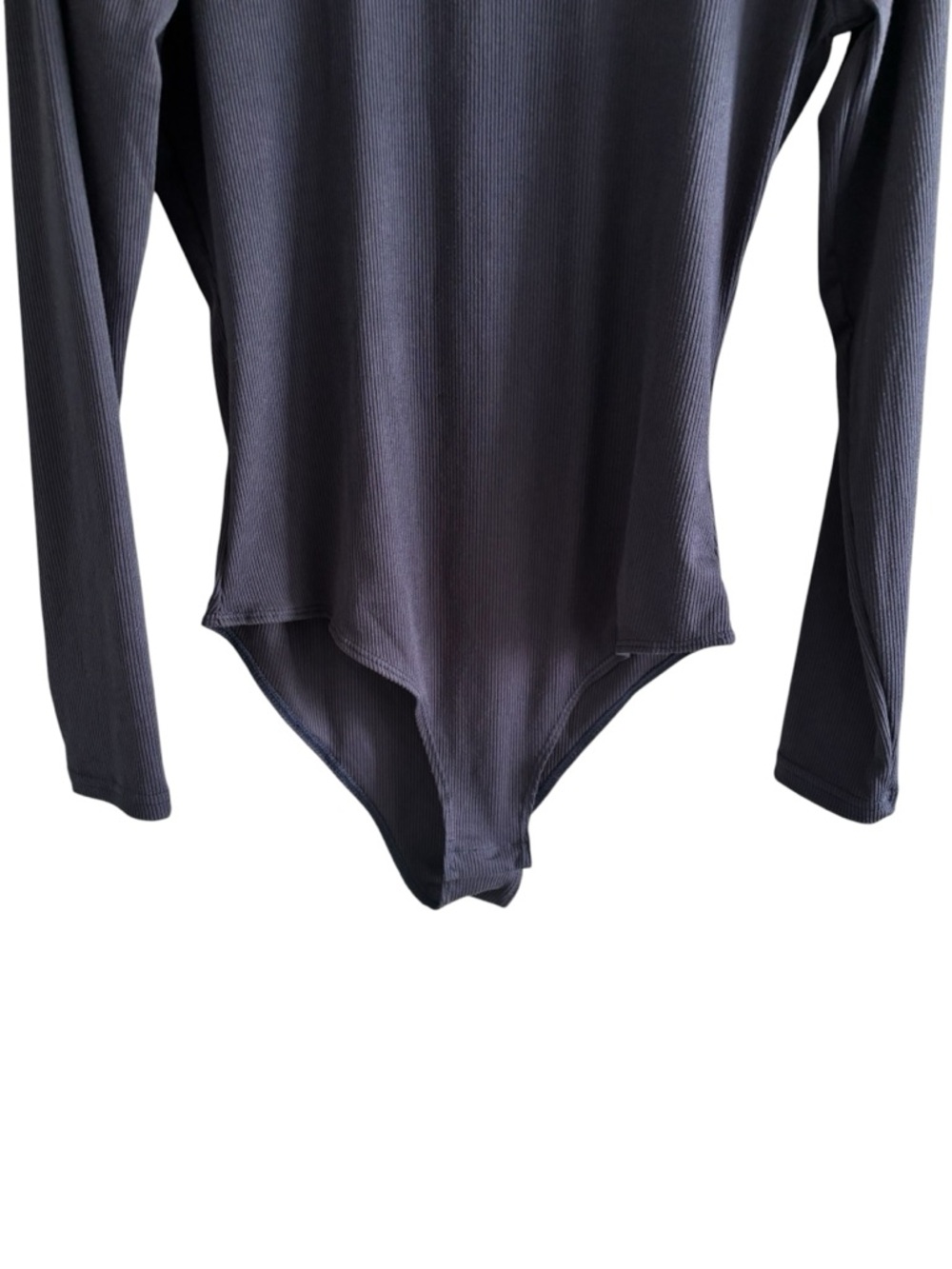 Real Essentials Navy Ribbed Bodysuit Long Sleeve Minimalist Capsule Basic Large - Picture 3 of 16